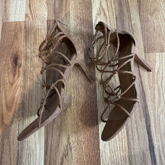 Report Women's Korina Tan Knotted Zip Up Slides Strappy Heels Sandals Size 8 - Picture 6 of 10